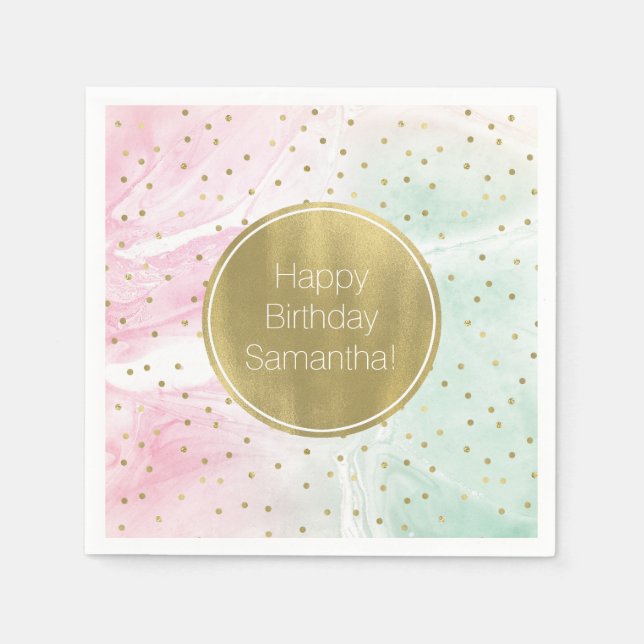Guardanapo De Papel Mint Pink Dourado Ombre Confetti Aniversário (Frente)