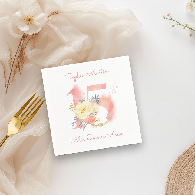Guardanapo De Papel Mis Quince Anos Blush Floral 15 (Cocktail Napkins from my Blush Pink Number 15 Quinceanera collection
)
