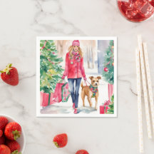 Moça de Compro de Moda de Natal com Aquarela