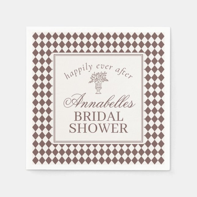 Guardanapo De Papel Mocha Brown Harlequin Checkered Bridal Shower (Frente)