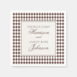Guardanapo De Papel Mocha Brown Harlequin Checkered Wedding