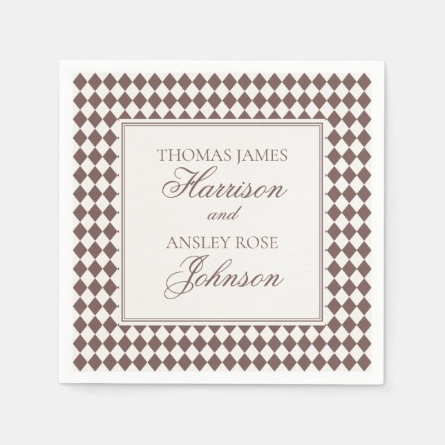 Guardanapo De Papel Mocha Brown Harlequin Checkered Wedding (Frente)
