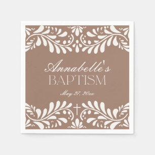Guardanapo De Papel Mocha Brown Talavera Azulejo Fiesta Baptism