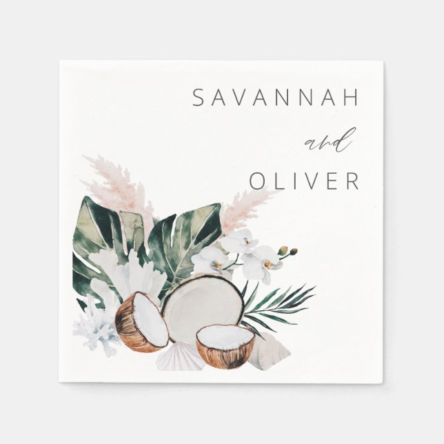 Guardanapo De Papel MOD Coconut Coral & White Floral Name Napkins (Frente)
