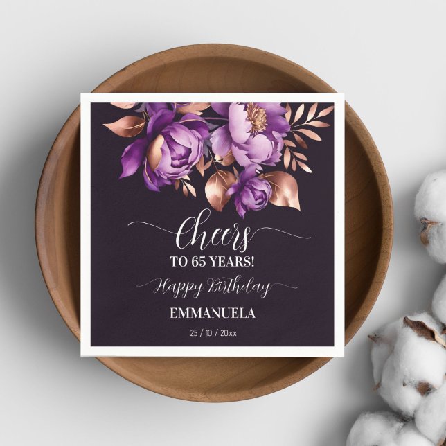 Guardanapo De Papel modelo de festa de aniversário de púrpura de mesa  (Birthday party tableware purple peonies template Napkins personalized name adults birthday napkins)