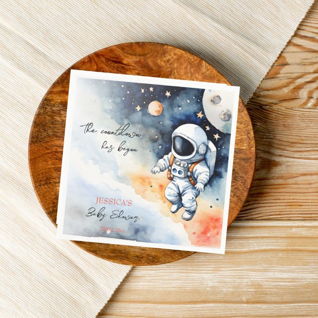 Guardanapo De Papel Modelo do astronauta externo (Outer space astronaut baby shower template napkins personalized baby shower tableware watercolor)