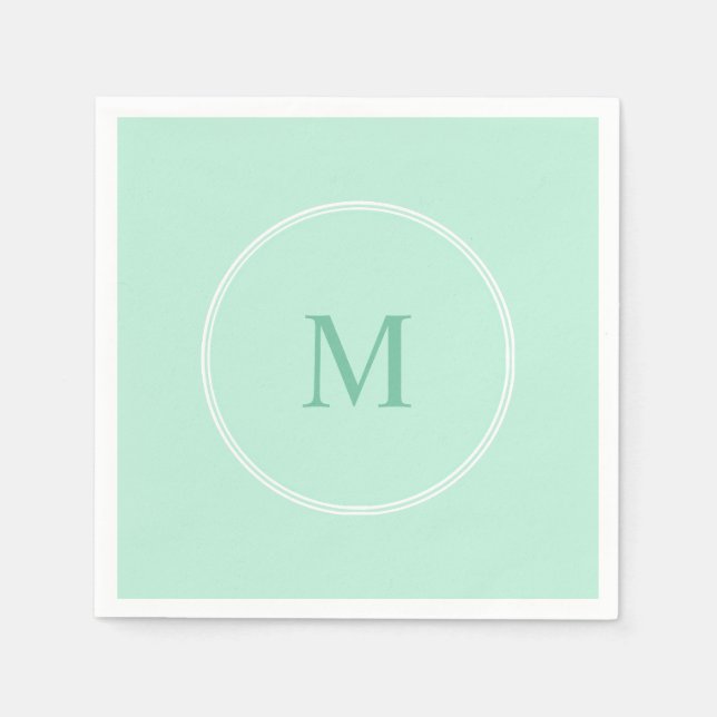 Guardanapo De Papel Modelo Moderno Verde Menta Monograma Elegante (Frente)