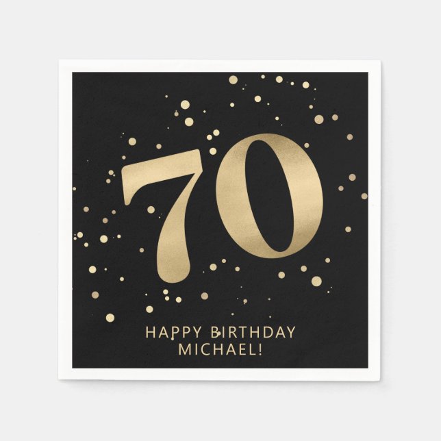 Guardanapo De Papel Modern 70th Seventy Birthday | Gold Black Glitter  (Frente)