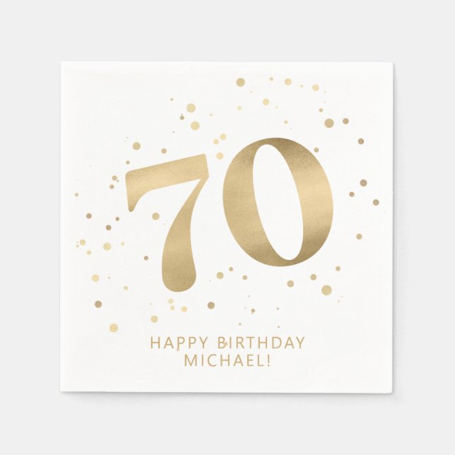 Guardanapo De Papel Modern 70th Seventy Birthday | Gold Glitter  (Frente)