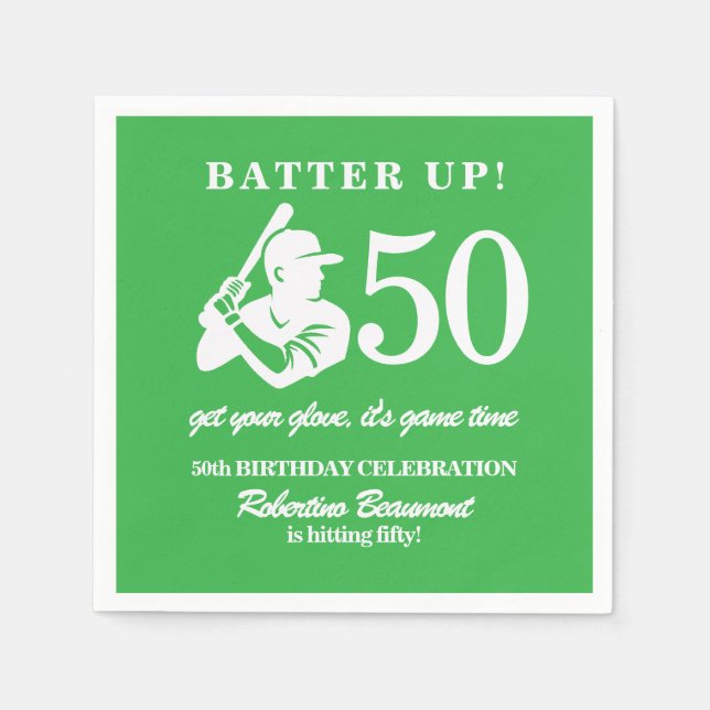 Guardanapo De Papel Modern Baseball Player Men's 50th Birthday (Frente)