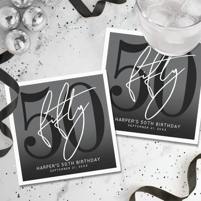 Guardanapo De Papel Modern Black 50th Birthday Party (Modern Black 50th Birthday Party Napkins)
