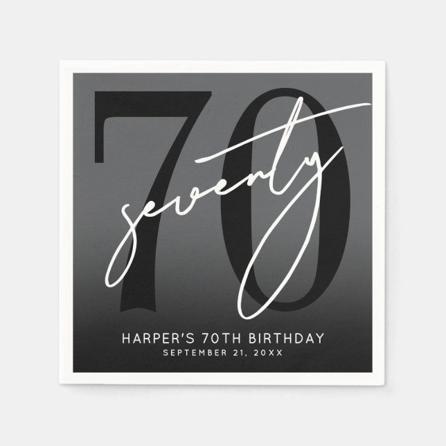 Guardanapo De Papel Modern Black 70th Birthday Party (Frente)