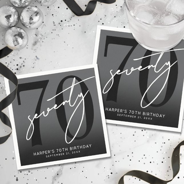 Guardanapo De Papel Modern Black 70th Birthday Party (Modern Black 70th Birthday Party Napkins)
