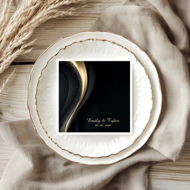 Guardanapo De Papel Modern Black and Gold Wedding Napkins (Criador carregado)