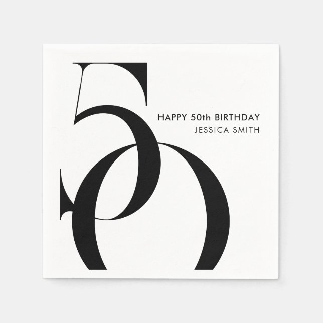 Guardanapo De Papel Modern Black and White Minimalist 50th Birthday (Frente)