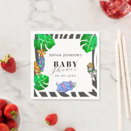 Guardanapo De Papel Modern Black and White Stripe Safari  Baby Shower 