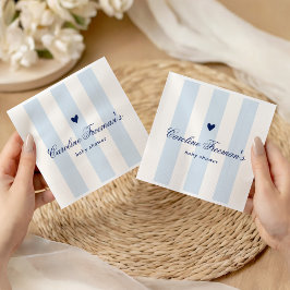 Guardanapo De Papel Modern Blue Stripe Heart Valentine Baby Shower