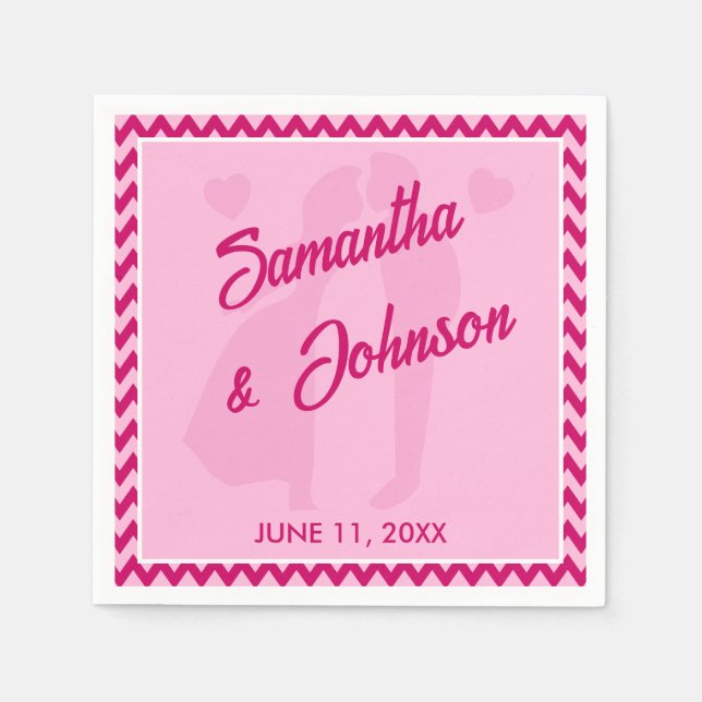 Guardanapo De Papel Modern Blush Pink Chevron Stripe Wedding (Frente)