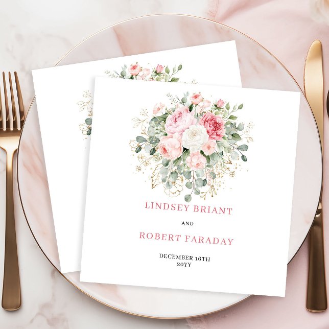 Guardanapo De Papel Modern Blush Rose Greenery Minimal Wedding Napkins (Modern Blush Rose Greenery Minimal Wedding Napkins)
