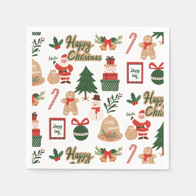 Guardanapo De Papel Modern Christmas Santa and Gingerbread Pattern (Frente)