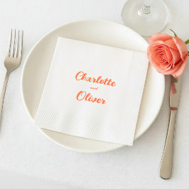 Guardanapo De Papel Modern Coral Orange Script Wedding 