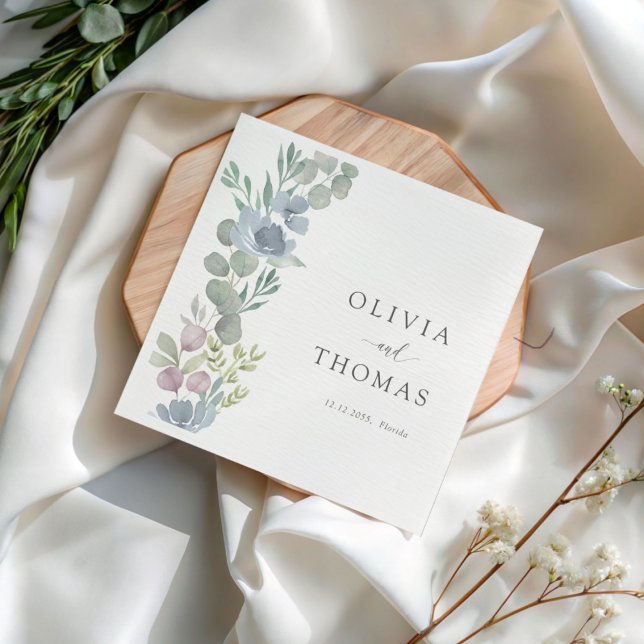 Guardanapo De Papel Modern Dusty Blue Floral Floral Wedding (Criador carregado)