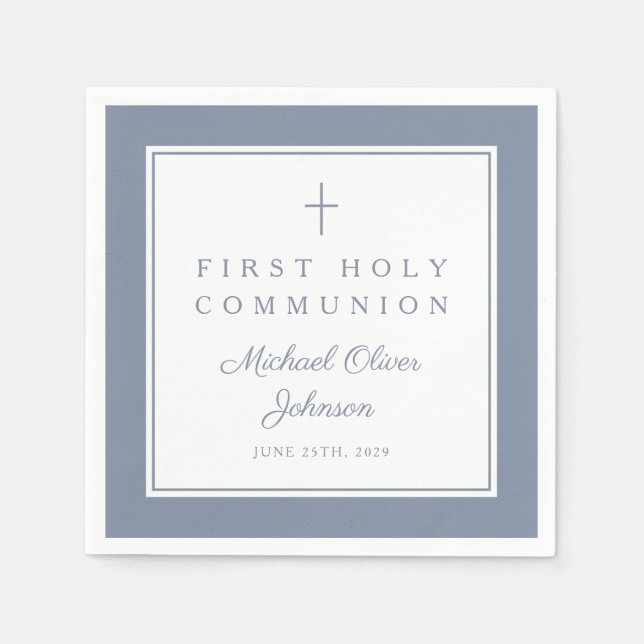 Guardanapo De Papel Modern Dusty Blue Religious Boy First Communion (Frente)
