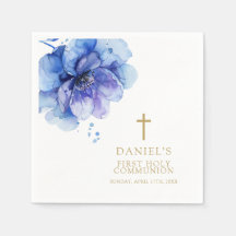 Modern Dusty Blue Watercolor Comunhão Sagrado Flor