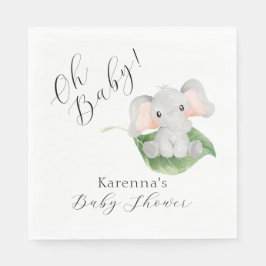 Guardanapo De Papel Modern Elephant Greenery Oh Chá de fraldas
