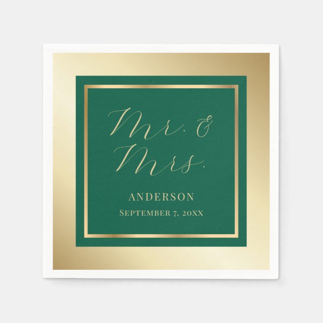 Guardanapo De Papel Modern Emerald Green e Dourado Casamento Napkins (Frente)