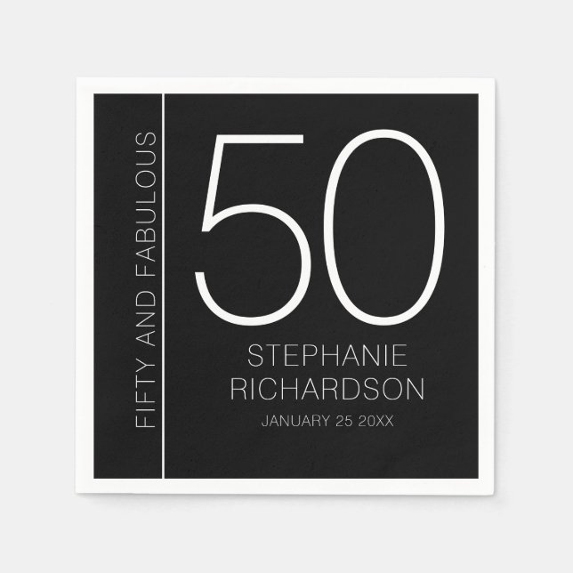 Guardanapo De Papel Modern Fifty and Fabulous Name Date 50th Birthday (Frente)