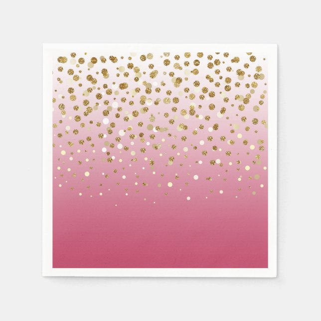 Guardanapo De Papel Modern Girly gold glitter confetti Pink Gradient (Frente)
