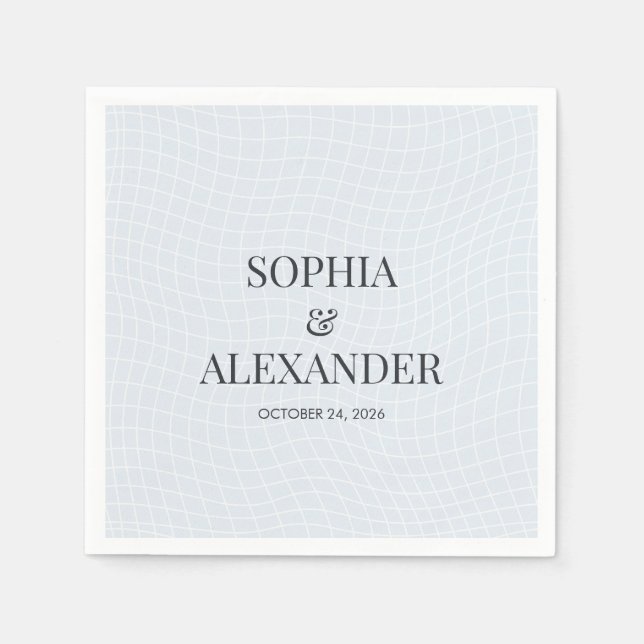 Guardanapo De Papel Modern Glacial Blue & Warped Grid (Frente)