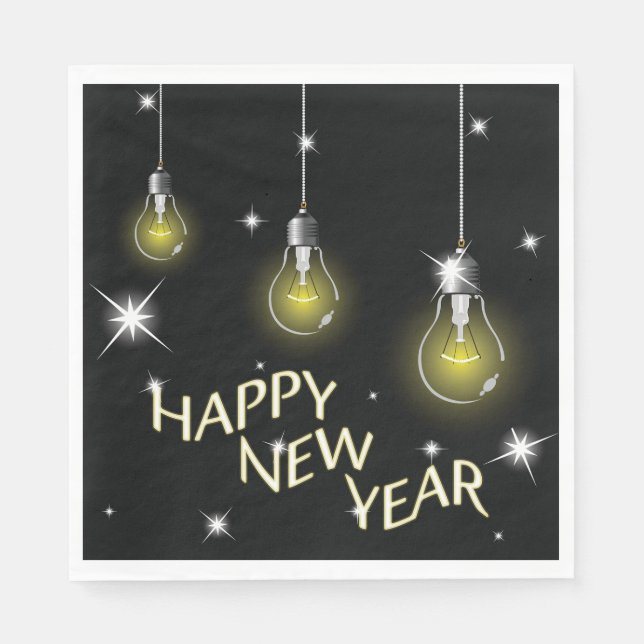 Guardanapo De Papel Modern Glowing Light Bulbs Happy New Year (Frente)