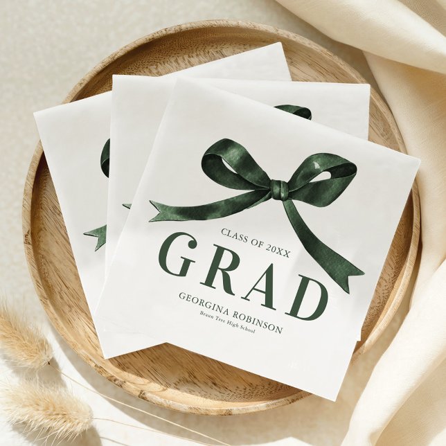 Guardanapo De Papel Modern Green Bow Graduation Party (Criador carregado)