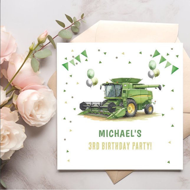 Guardanapo De Papel Modern Green Farm Tractor 3rd Birthday (Criador carregado)