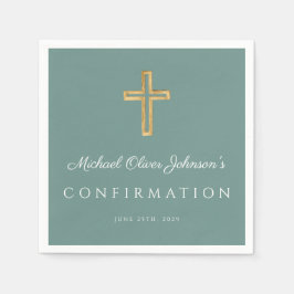 Guardanapo De Papel Modern Green Religious Cross Boy Confirmation