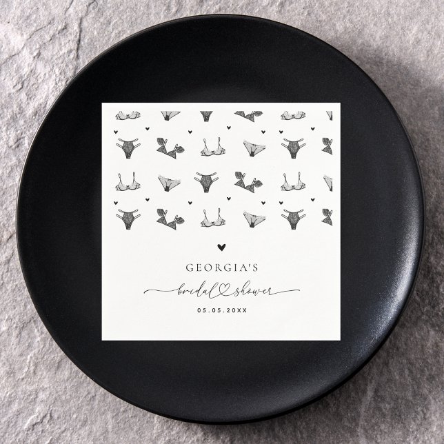 Guardanapo De Papel Modern Heart Script & Roupa Íntima Preta Chá de No (Criador carregado)