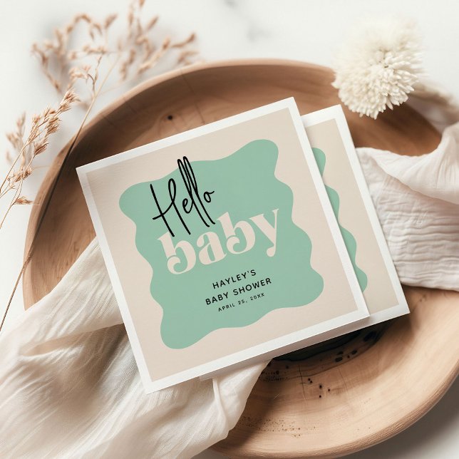 Guardanapo De Papel Modern Hello Baby Mint & Cream Chá de fraldas (Criador carregado)