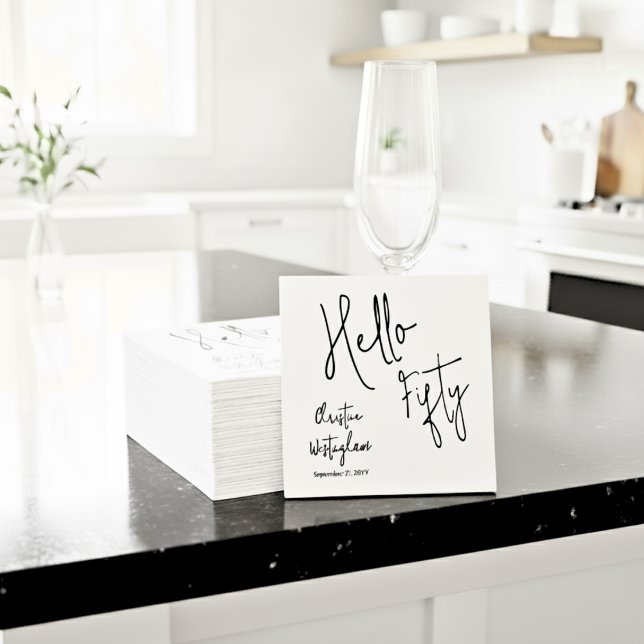 Guardanapo De Papel Modern Hello Fifty Script 50th Birthday Cocktail (Criador carregado)