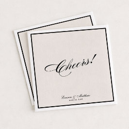 Guardanapo De Papel Modern Ivory Black Border Cheers! Wedding