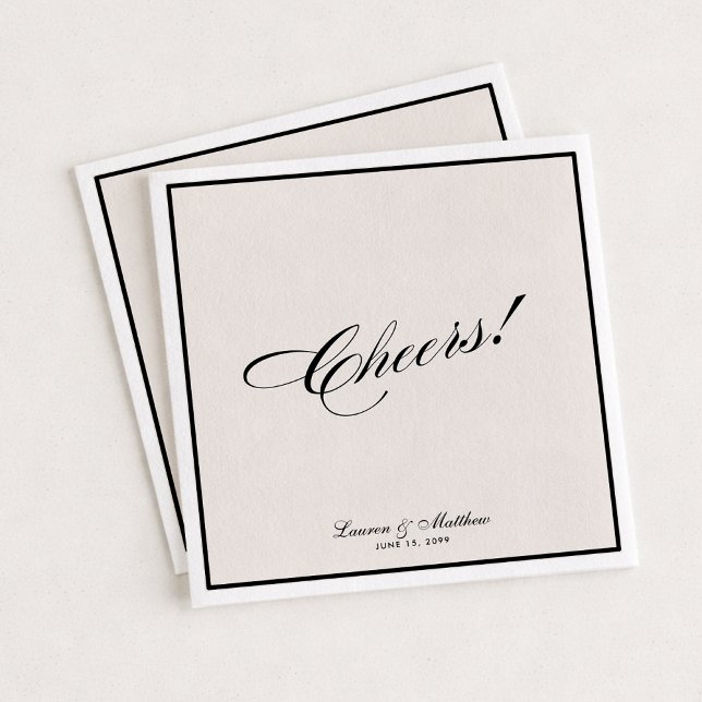 Guardanapo De Papel Modern Ivory Black Border  Cheers! Wedding  (Criador carregado)
