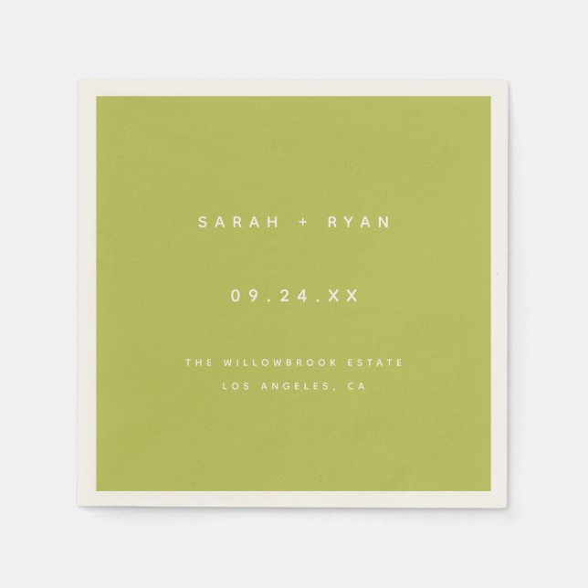 Guardanapo De Papel Modern Lime Green Custom Wedding Names (Frente)
