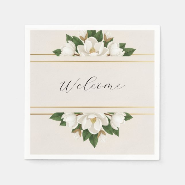 Guardanapo De Papel Modern Luxe White Magnolia Wedding (Frente)