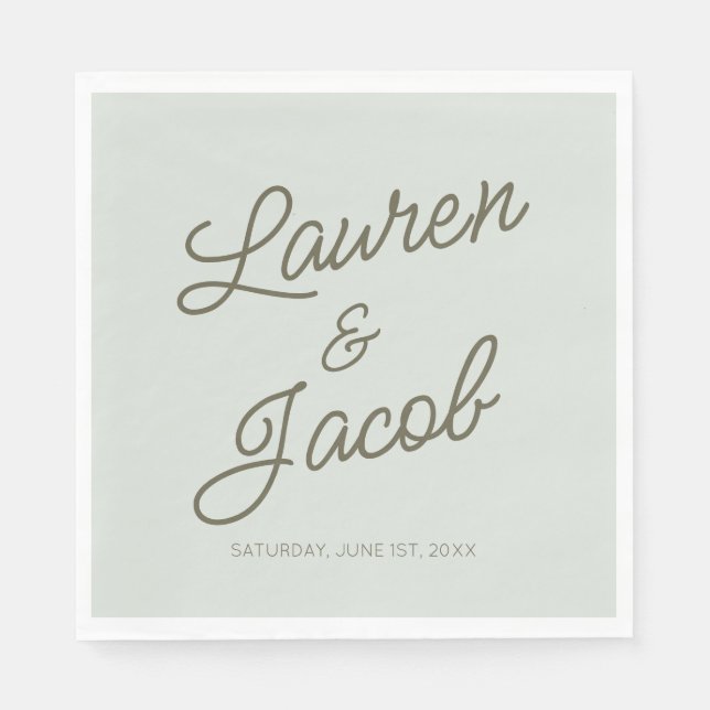 Guardanapo De Papel Modern Minimal Minimalist Green Wedding (Frente)