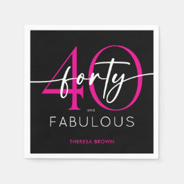 Guardanapo De Papel Modern Minimal Pink Forty Fabulous Script Birthday