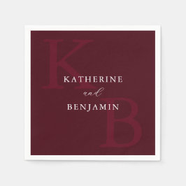 Guardanapo De Papel Modern Minimalist Burgundy Monogram Wedding