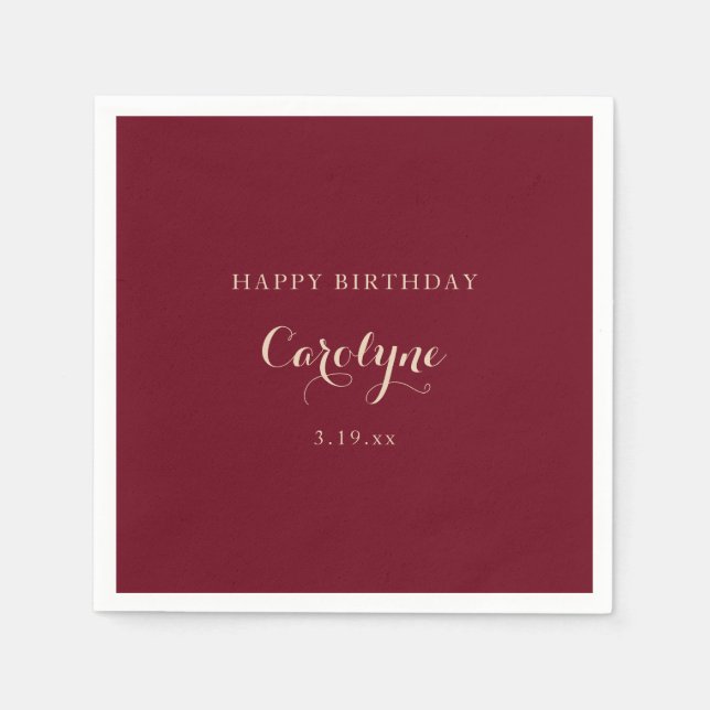 Guardanapo De Papel Modern Minimalist Maroon Birthday  (Frente)
