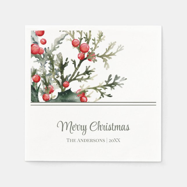 Guardanapo De Papel Modern Mistletoe Feliz Natal (Frente)