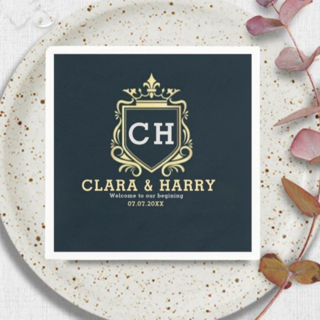 Guardanapo De Papel  Modern monogram gold calligraphy wedding  (Criador carregado)